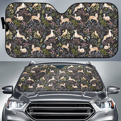 Deer Floral Jungle Car Sun Shade For Windshield