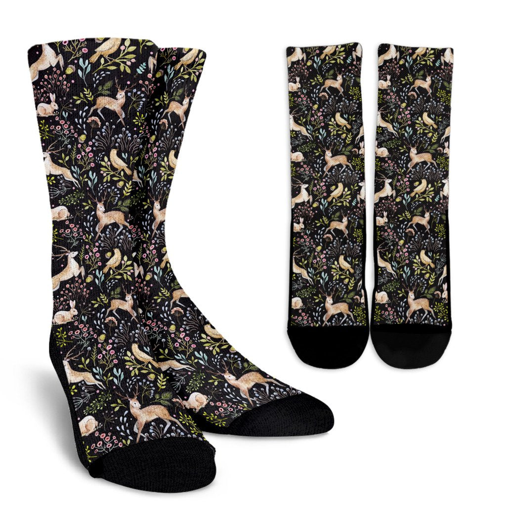 Deer Floral Jungle Crew Socks