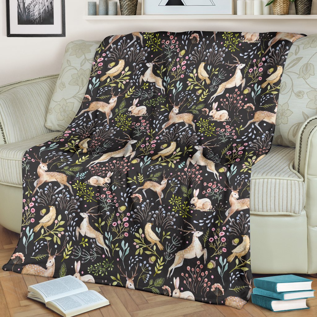 Deer Floral Jungle Fleece Blanket