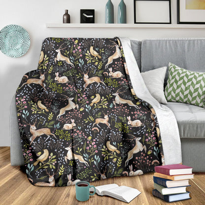 Deer Floral Jungle Fleece Blanket