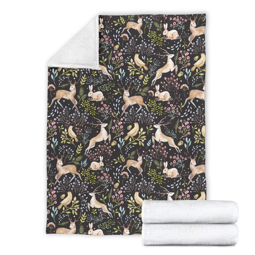 Deer Floral Jungle Fleece Blanket