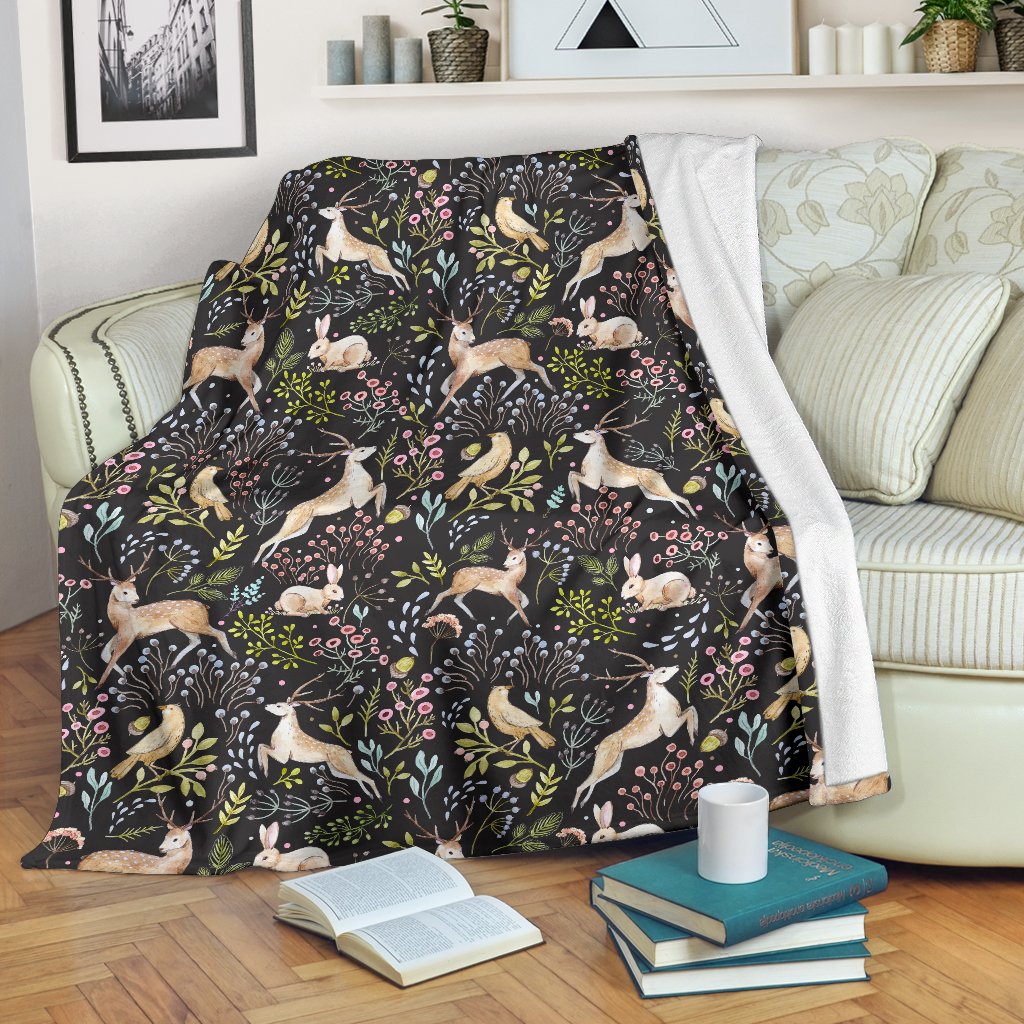 Deer Floral Jungle Fleece Blanket