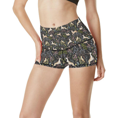 Deer Floral Jungle High Waisted Spandex Shorts-JTAMIGO.COM