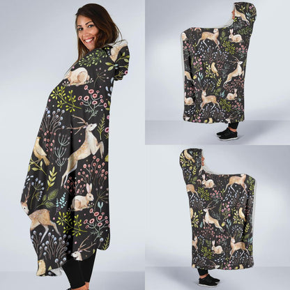 Deer Floral Jungle Hooded Blanket-JTAMIGO.COM