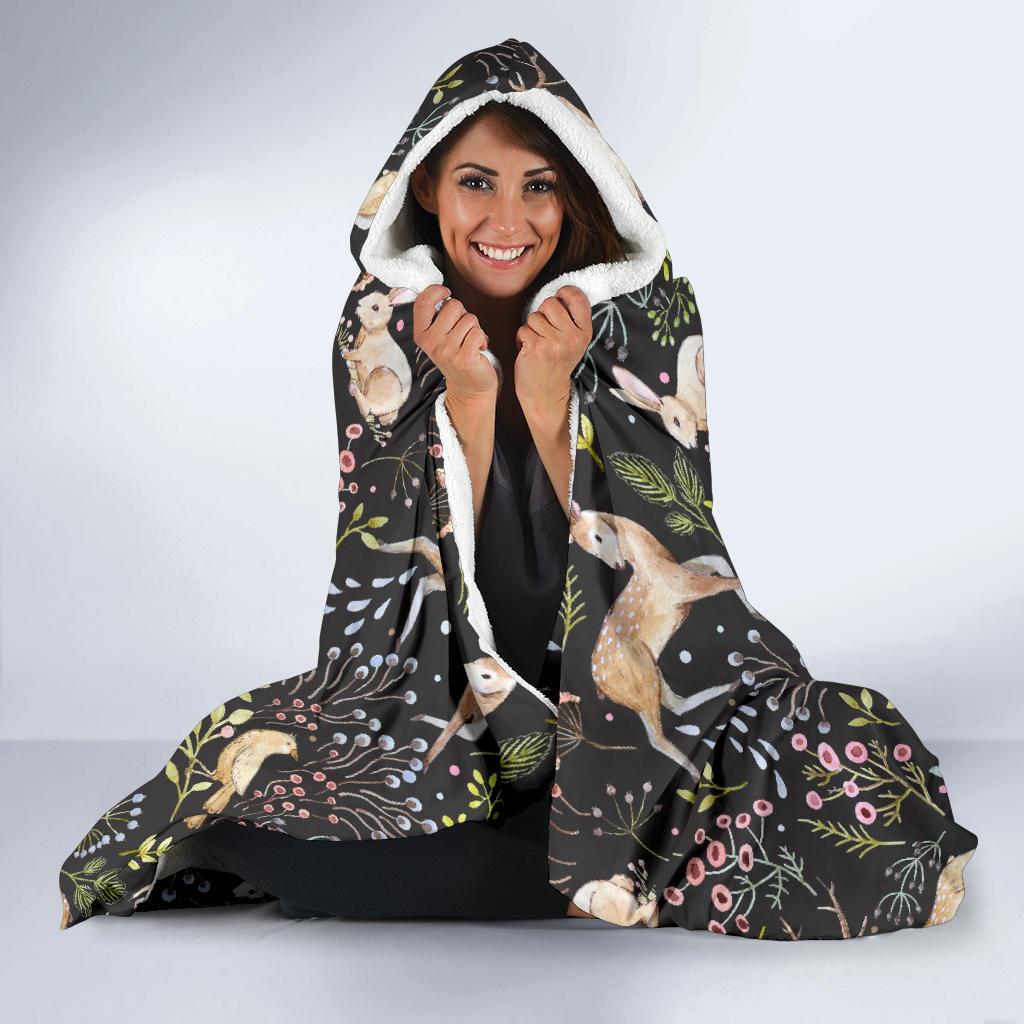 Deer Floral Jungle Hooded Blanket-JTAMIGO.COM
