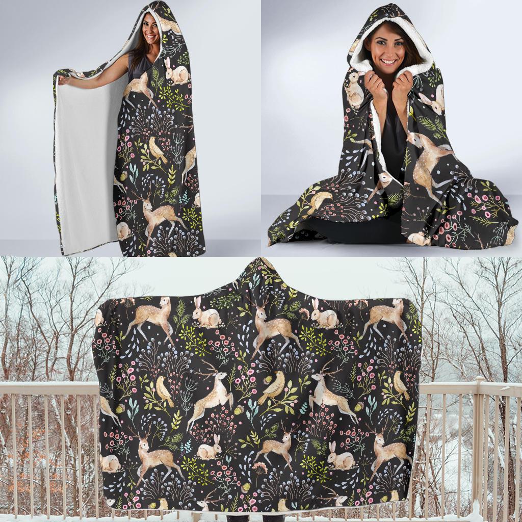 Deer Floral Jungle Hooded Blanket-JTAMIGO.COM