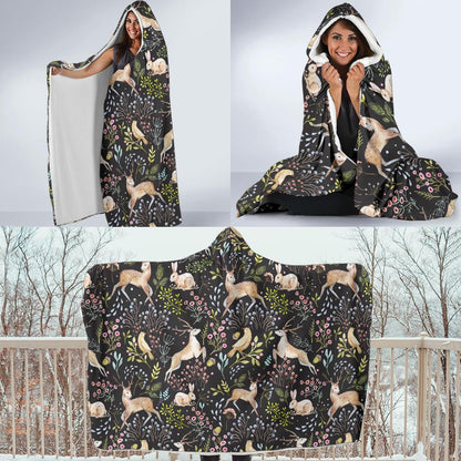 Deer Floral Jungle Hooded Blanket-JTAMIGO.COM