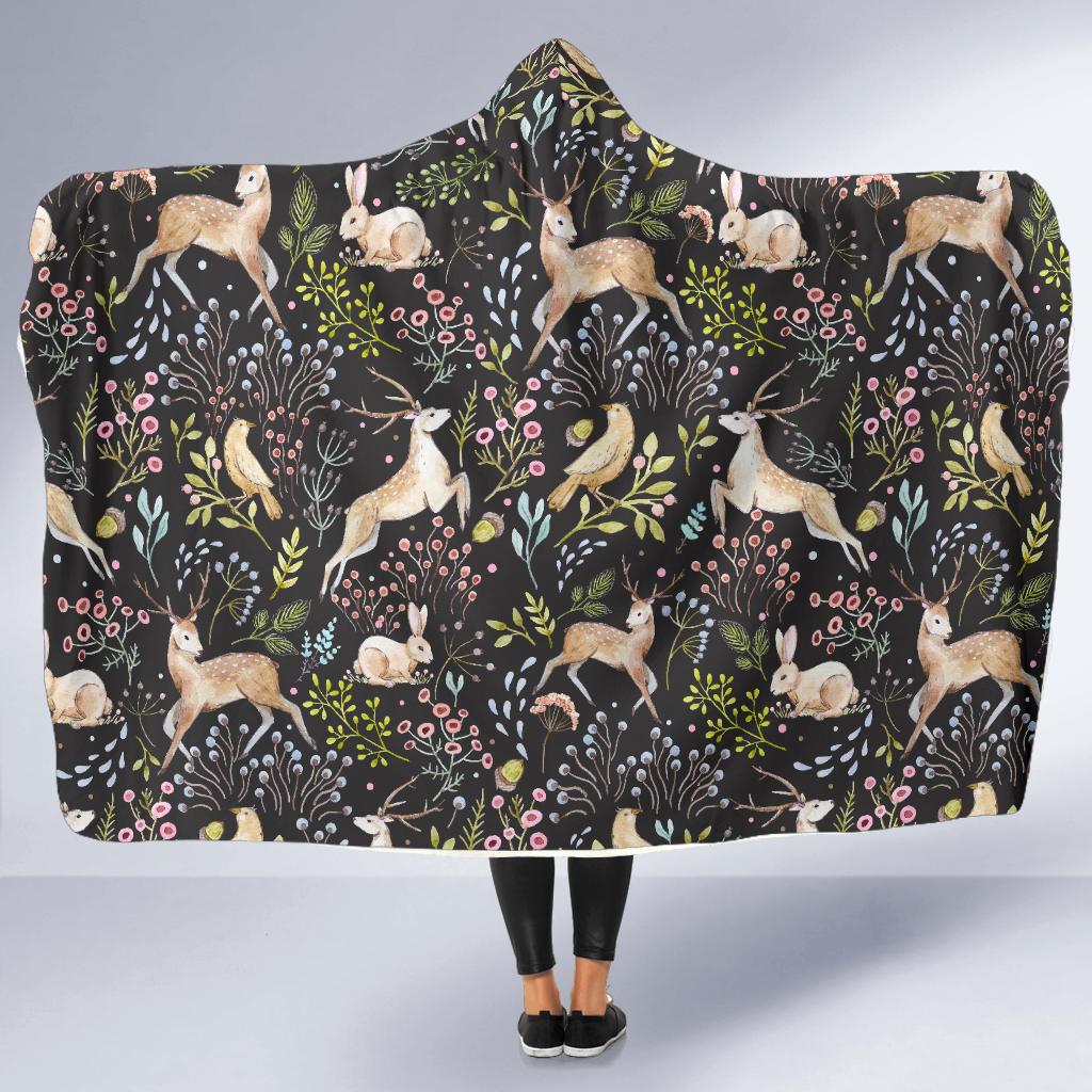 Deer Floral Jungle Hooded Blanket-JTAMIGO.COM