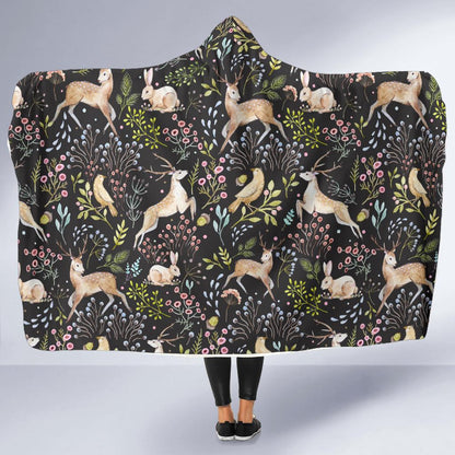 Deer Floral Jungle Hooded Blanket-JTAMIGO.COM