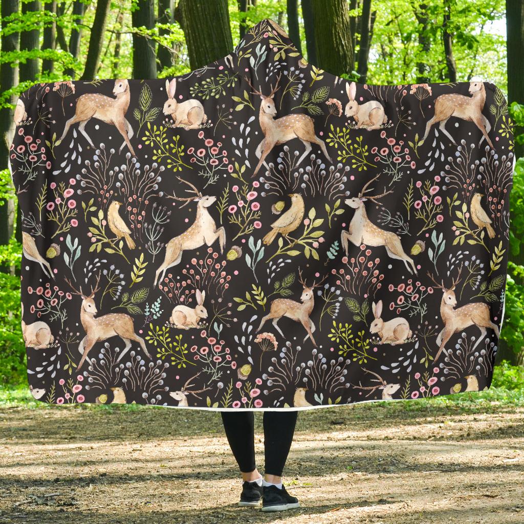 Deer Floral Jungle Hooded Blanket-JTAMIGO.COM