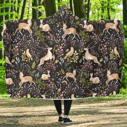 Deer Floral Jungle Hooded Blanket-JTAMIGO.COM
