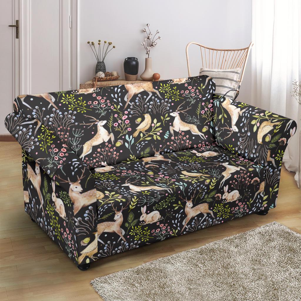 Deer Floral Jungle Loveseat Slipcover-JTAMIGO.COM