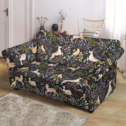 Deer Floral Jungle Loveseat Slipcover-JTAMIGO.COM
