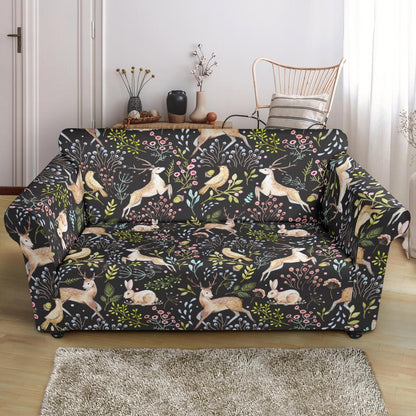 Deer Floral Jungle Loveseat Slipcover-JTAMIGO.COM