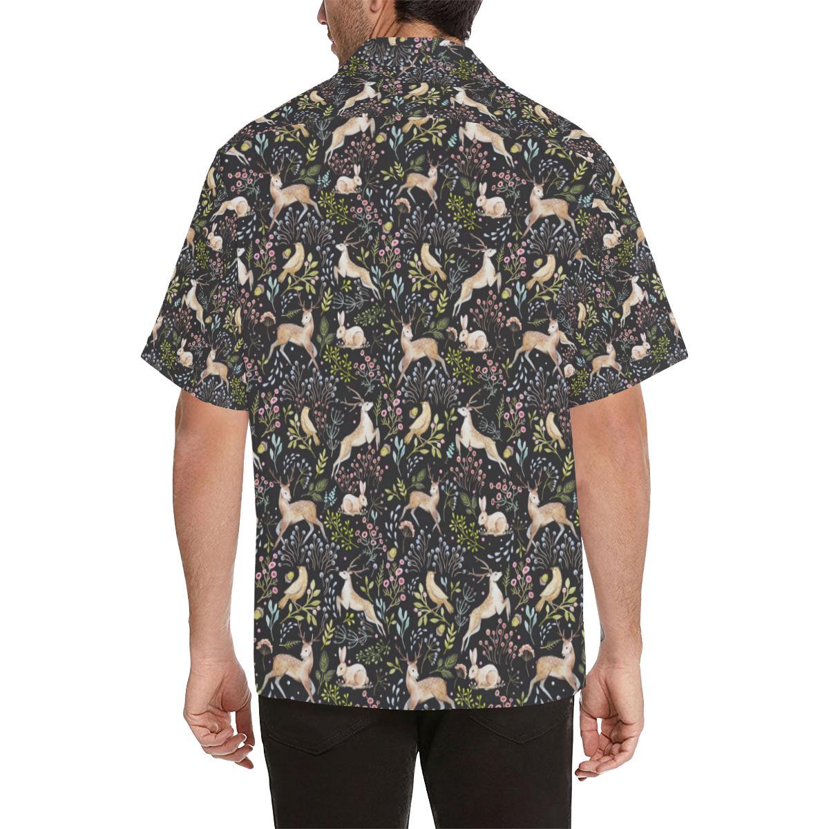 Deer Floral Jungle Men Aloha Hawaiian Shirt
