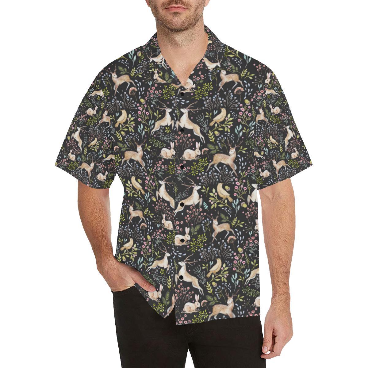 Deer Floral Jungle Men Aloha Hawaiian Shirt