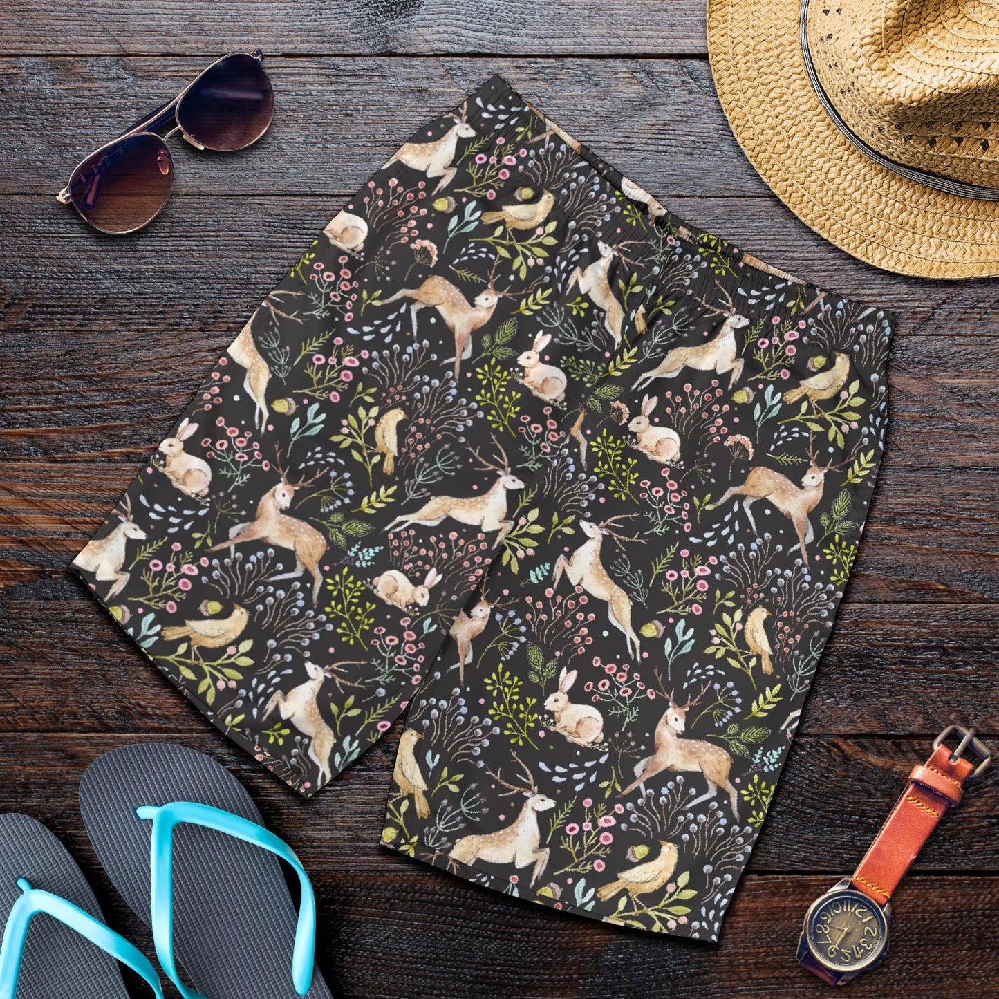 Deer Floral Jungle Mens Shorts-JTAMIGO.COM