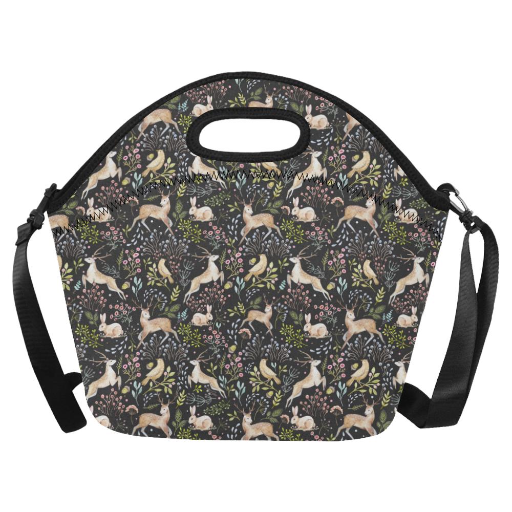 Deer Floral Jungle Neoprene Lunch Bag (Model 1669)(Large)-JTAMIGO.COM