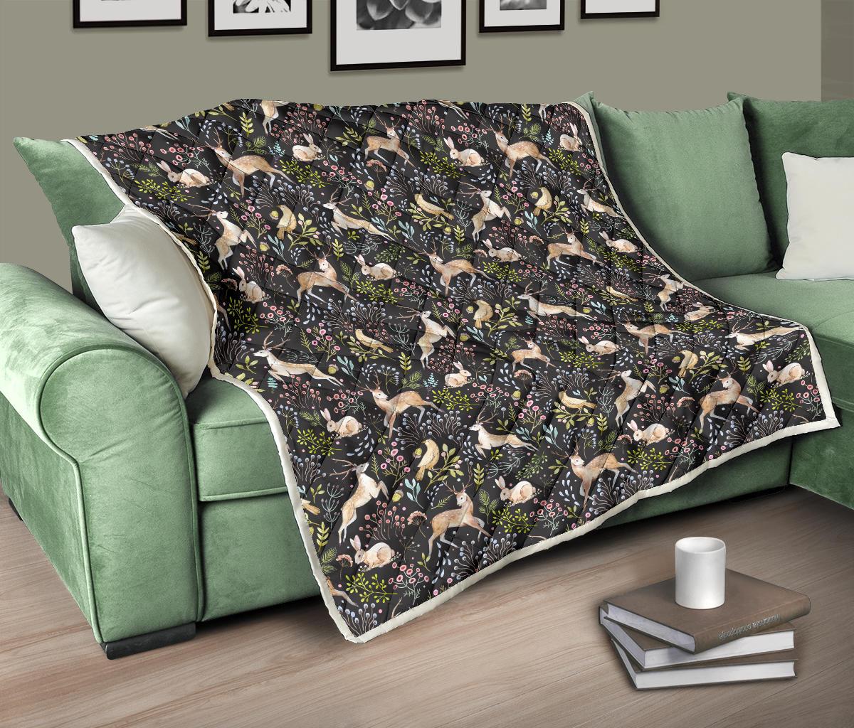 Deer Floral Jungle Premium Quilt-JTAMIGO.COM