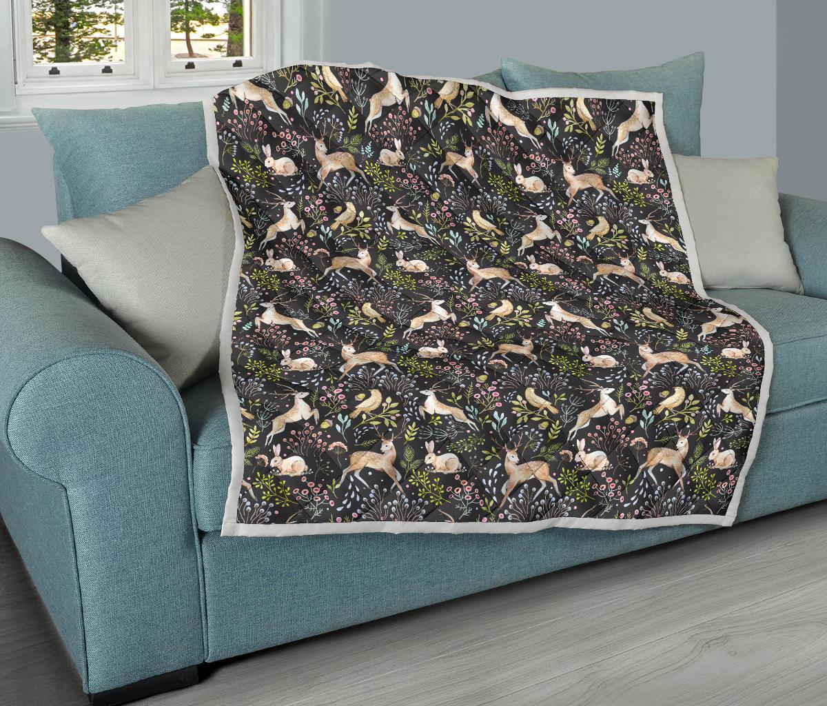 Deer Floral Jungle Premium Quilt-JTAMIGO.COM