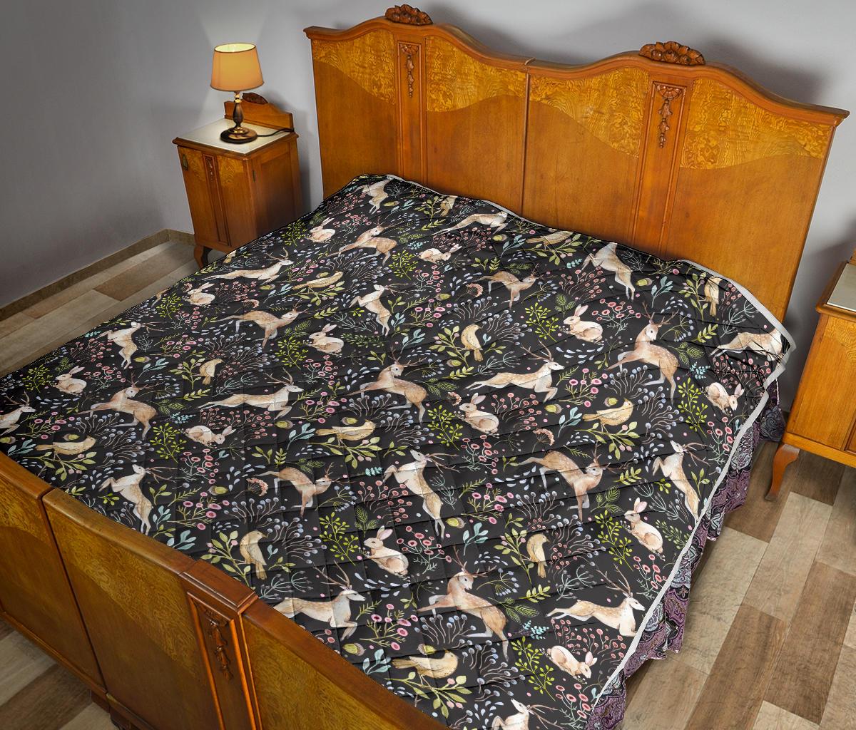 Deer Floral Jungle Premium Quilt-JTAMIGO.COM