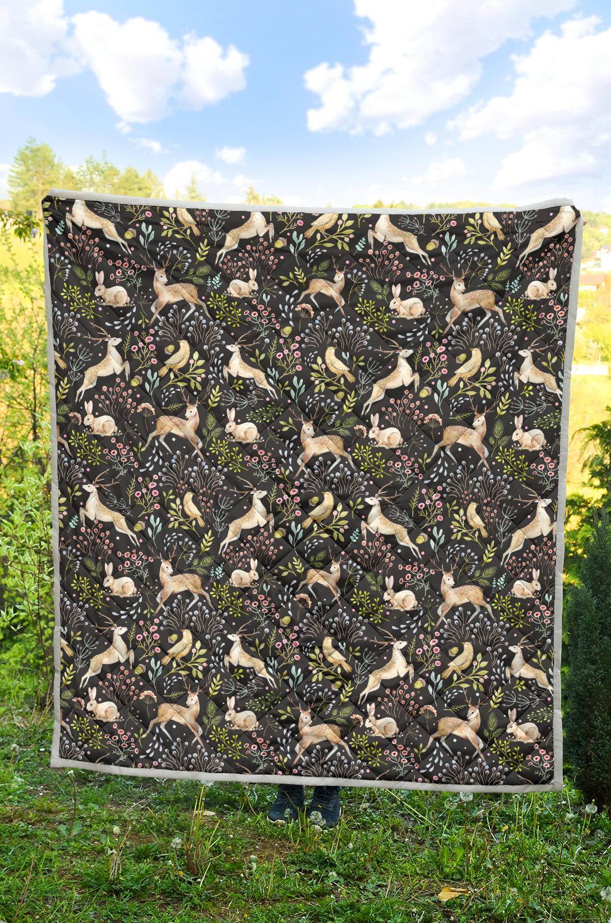 Deer Floral Jungle Premium Quilt-JTAMIGO.COM