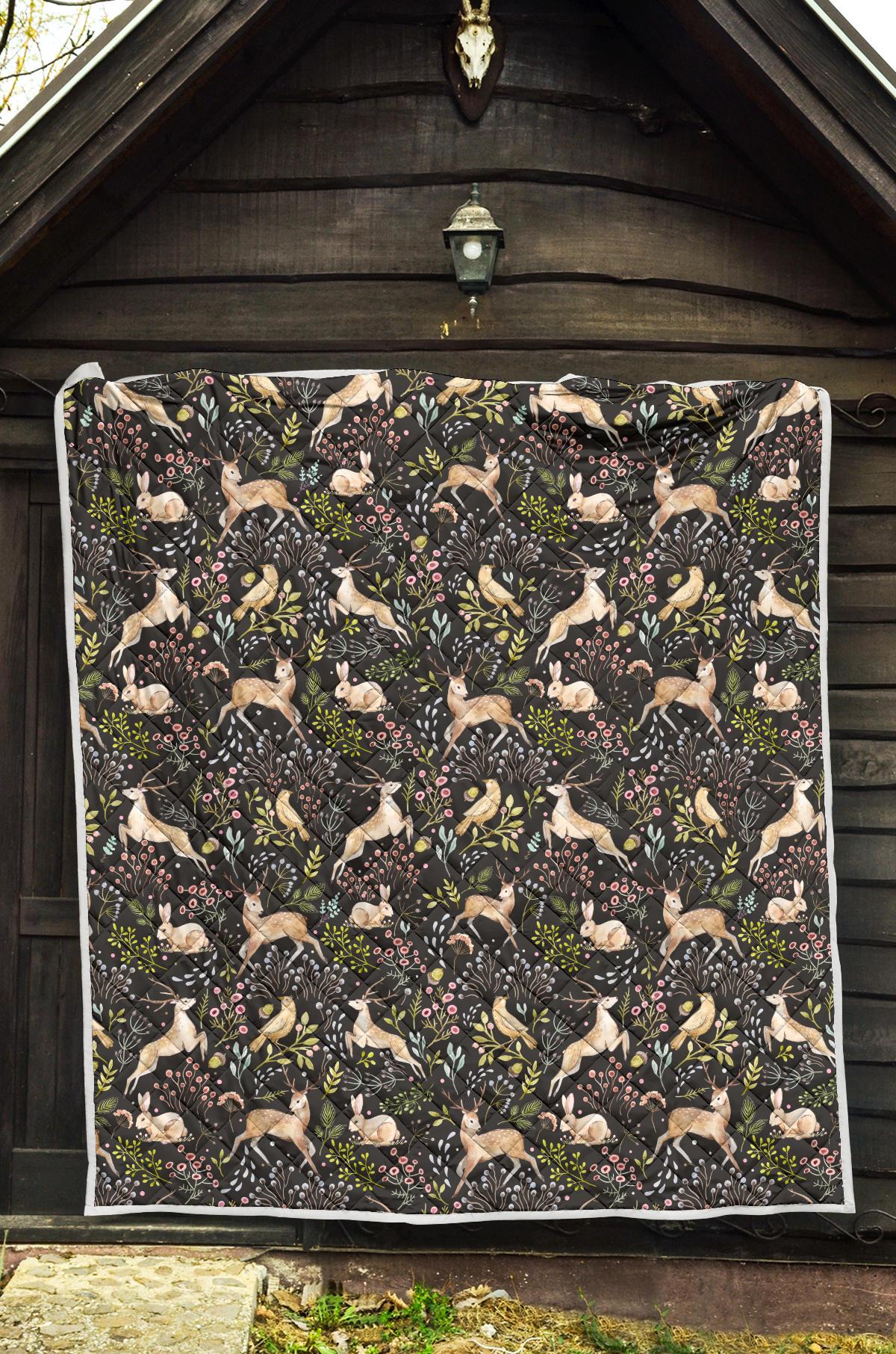 Deer Floral Jungle Premium Quilt-JTAMIGO.COM