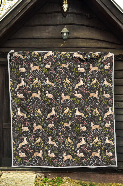 Deer Floral Jungle Premium Quilt-JTAMIGO.COM