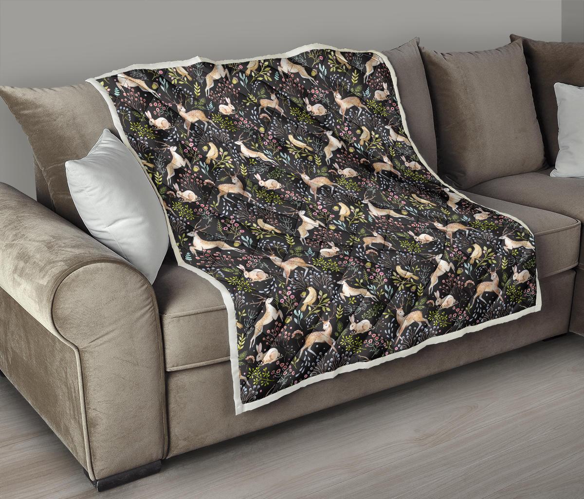 Deer Floral Jungle Premium Quilt-JTAMIGO.COM