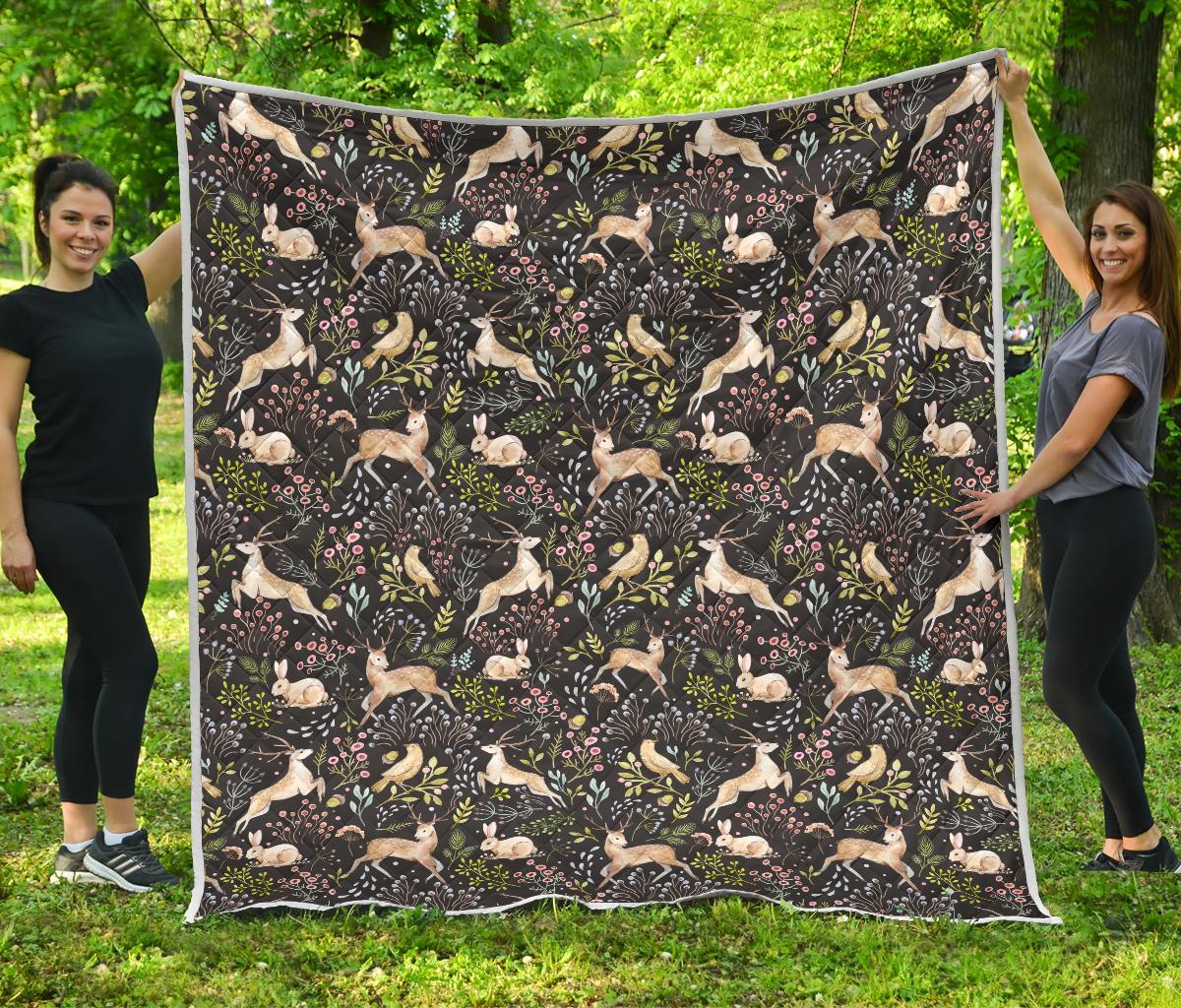 Deer Floral Jungle Premium Quilt-JTAMIGO.COM