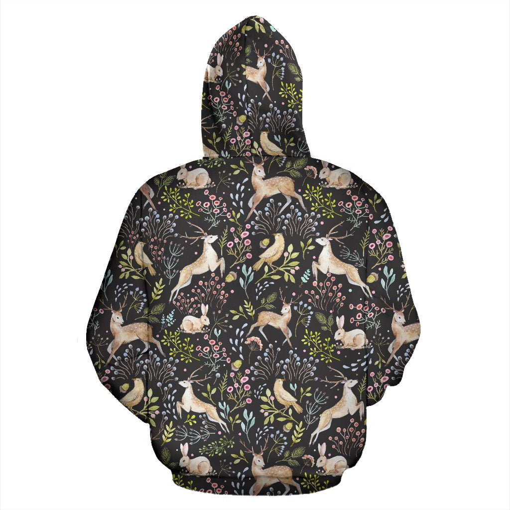 Deer Floral Jungle Pullover Hoodie