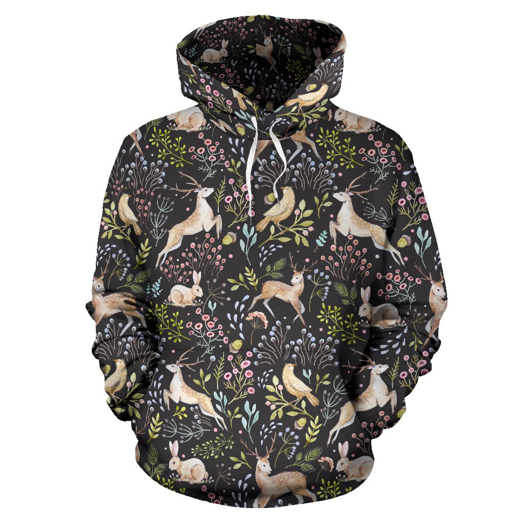 Deer Floral Jungle Pullover Hoodie