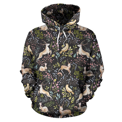 Deer Floral Jungle Pullover Hoodie