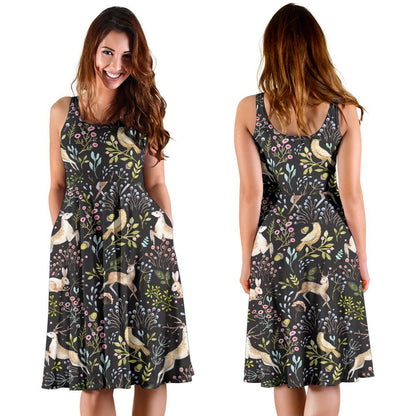 Deer Floral Jungle Sleeveless Dress