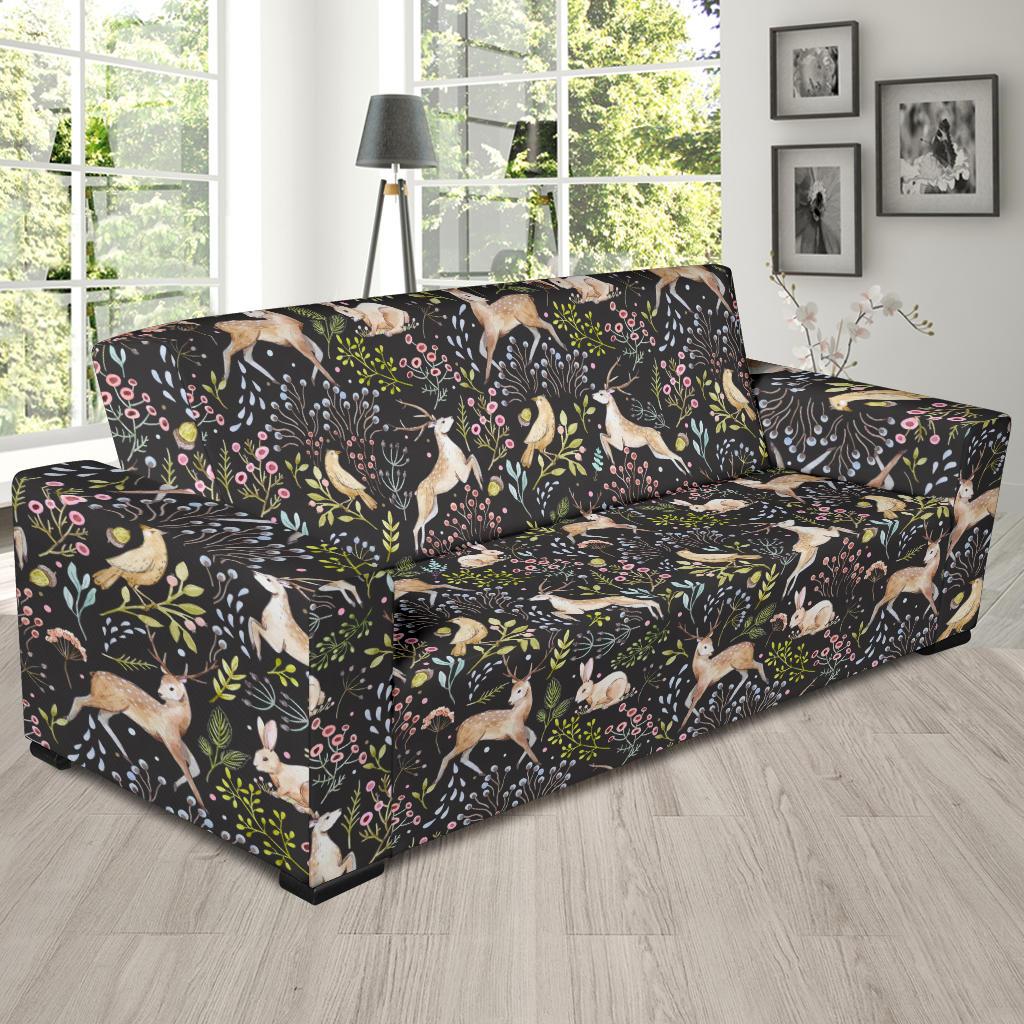 Deer Floral Jungle Sofa Slipcover-JTAMIGO.COM