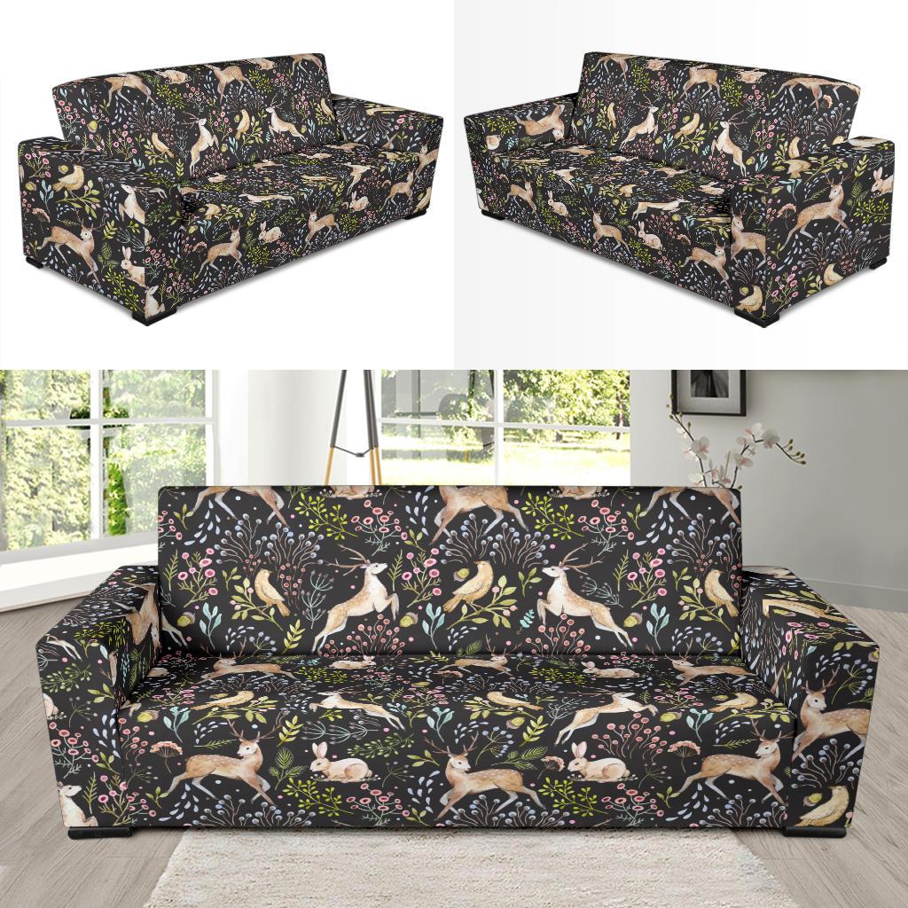 Deer Floral Jungle Sofa Slipcover-JTAMIGO.COM