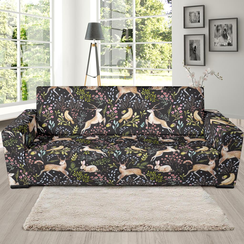 Deer Floral Jungle Sofa Slipcover-JTAMIGO.COM