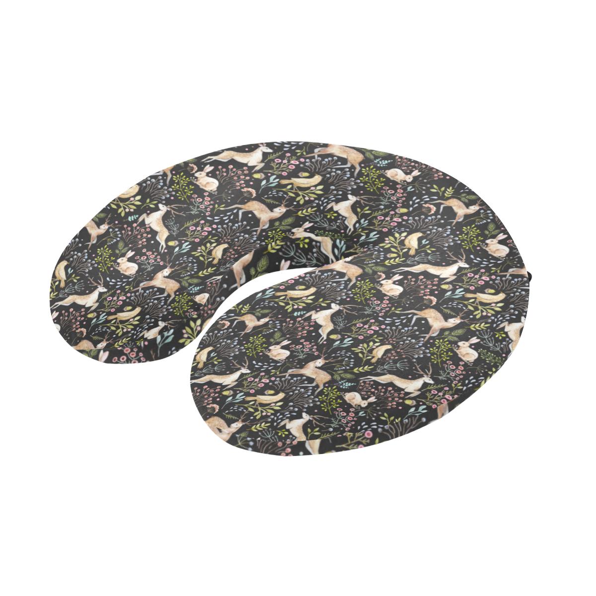 Deer Floral Jungle U-Shaped Travel Neck Pillow-JTAMIGO.COM