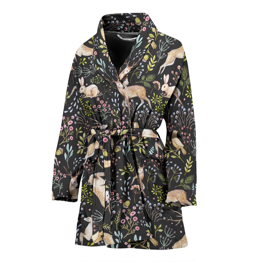 Deer Floral Jungle Women Bath Robe-JTAMIGO.COM