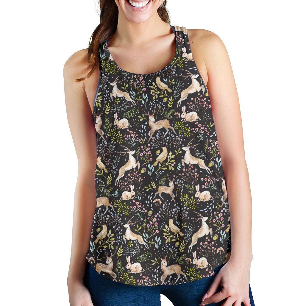 Deer Floral Jungle Women Racerback Tank Top