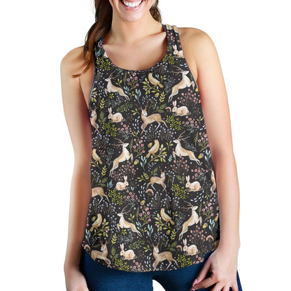 Deer Floral Jungle Women Racerback Tank Top