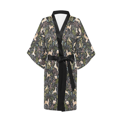Deer Floral Jungle Women Short Kimono Robe