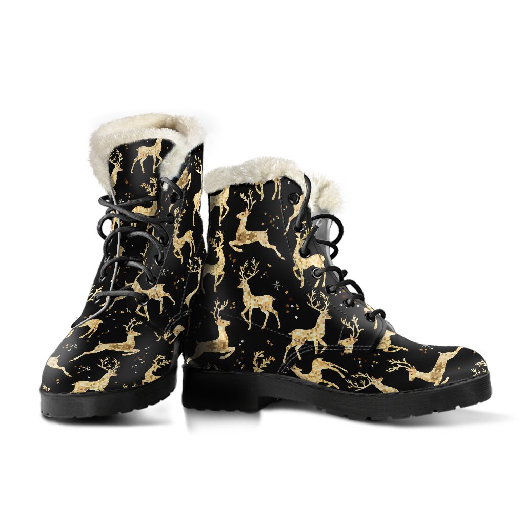 Deer Gold Pattern Faux Fur Leather Boots-JTAMIGO.COM