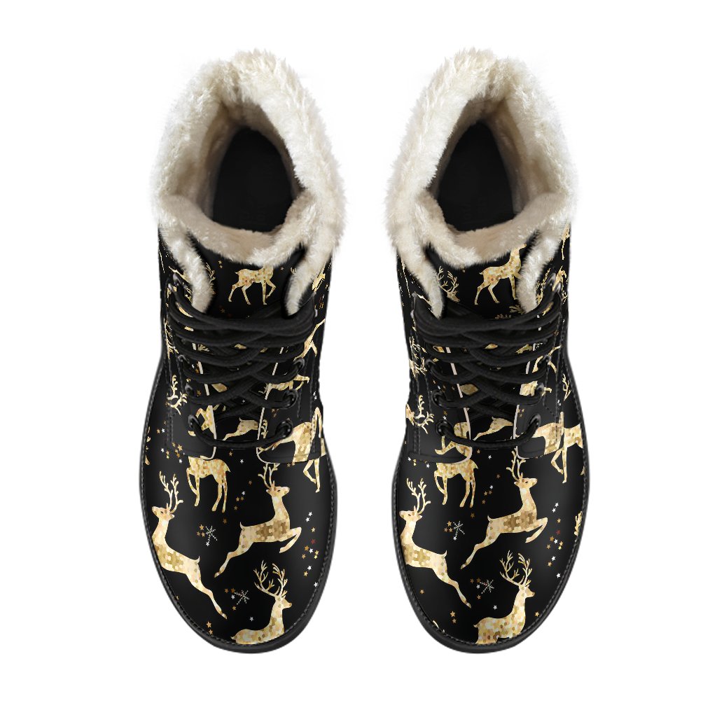 Deer Gold Pattern Faux Fur Leather Boots-JTAMIGO.COM
