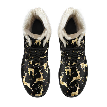 Deer Gold Pattern Faux Fur Leather Boots-JTAMIGO.COM