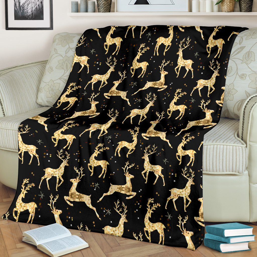 Deer Gold Pattern Fleece Blanket