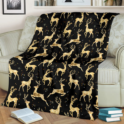Deer Gold Pattern Fleece Blanket