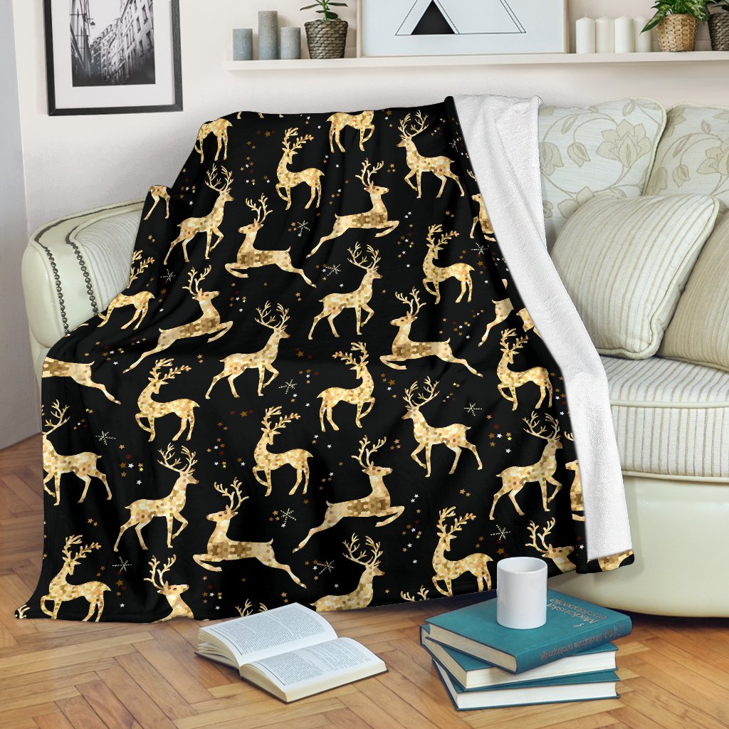Deer Gold Pattern Fleece Blanket