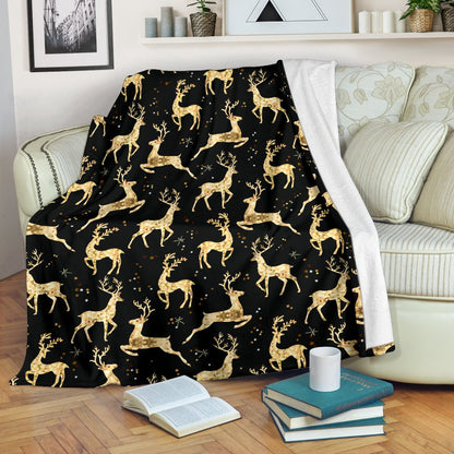 Deer Gold Pattern Fleece Blanket