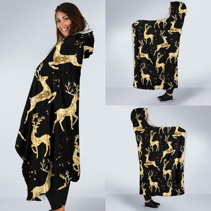 Deer Gold Pattern Hooded Blanket-JTAMIGO.COM